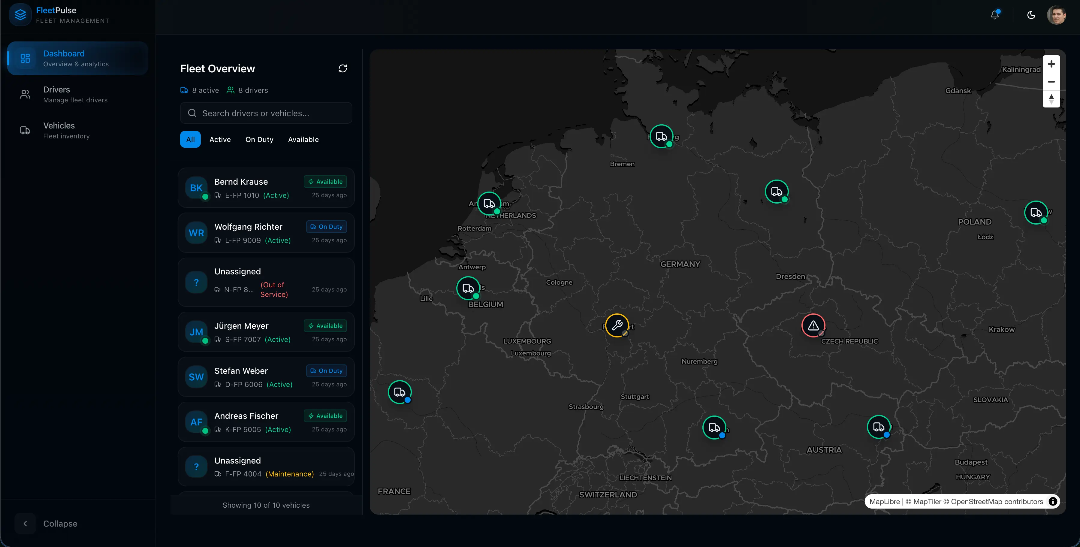 FleetPulse dashboard with real-time fleet overview