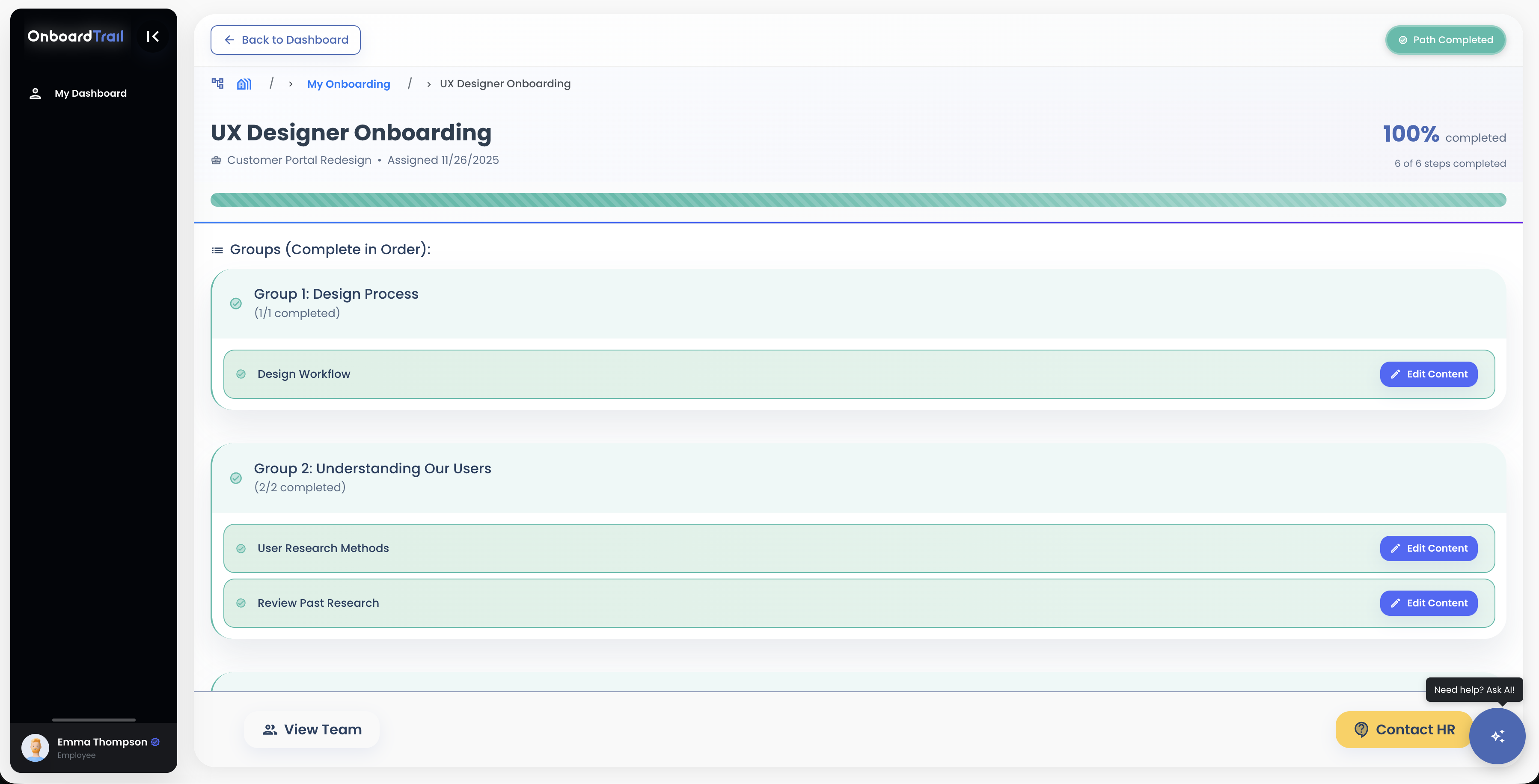 Onboarding platform dashboard overview