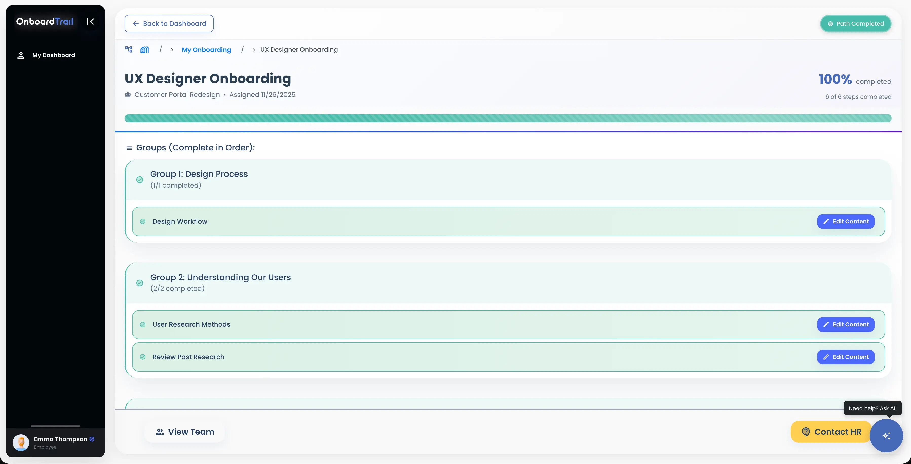 Onboarding platform dashboard overview